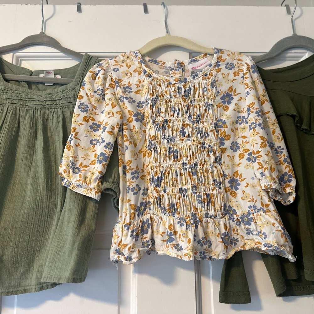 White and Blue Floral Blouse with Peplum Hem